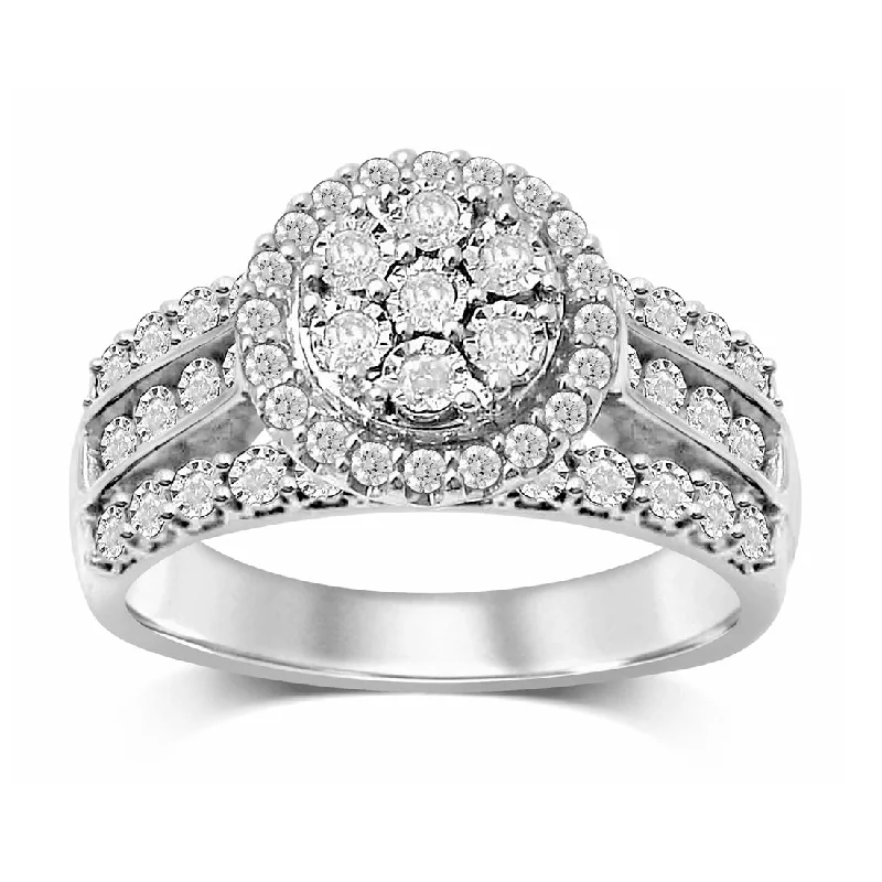 high-end necklaces for women -Sterling Silver 0.50ct Diamond Brilliant Illusion Cluster Ring