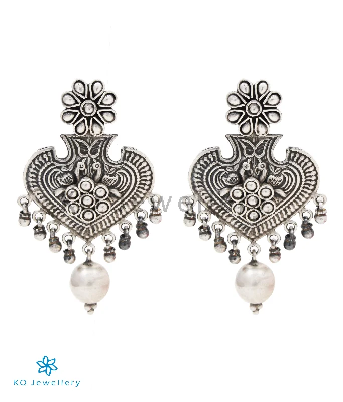 chandelier earrings for women -The Bhavika Silver Peacock Earrings (Oxidised)