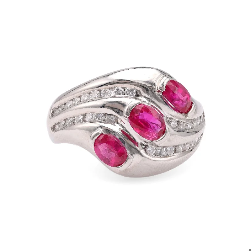 brilliant-cut engagement rings for women -Vintage Ruby Diamond Platinum Ring