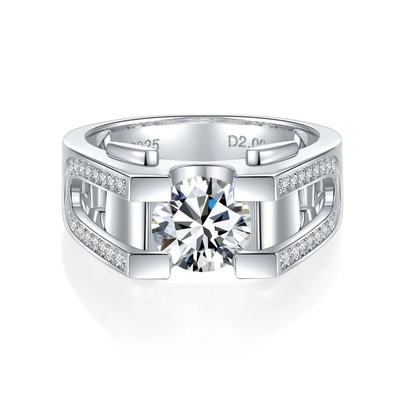 elegant vintage engagement rings -1.0ct &2.0ct Moissanite Engagement Men's Ring in Sterling Silver