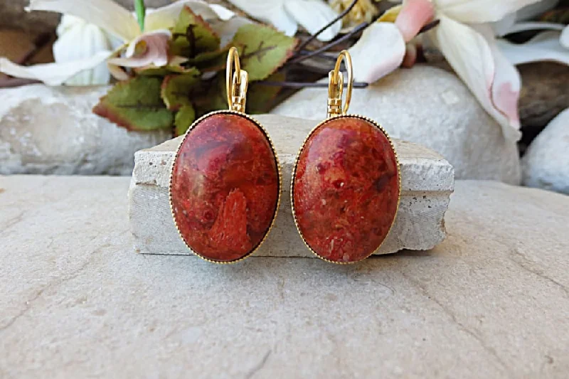 geometric drop earrings for women -Natural coral earrings