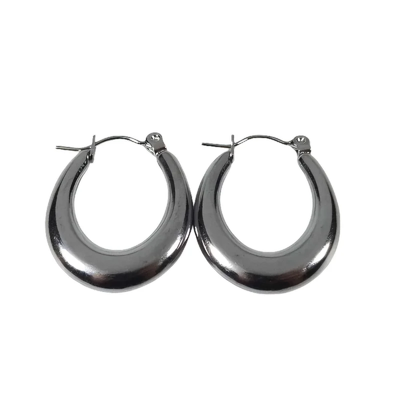 diamond stud earrings for women -Flat Oval Stainless Steel Hoop Earrings