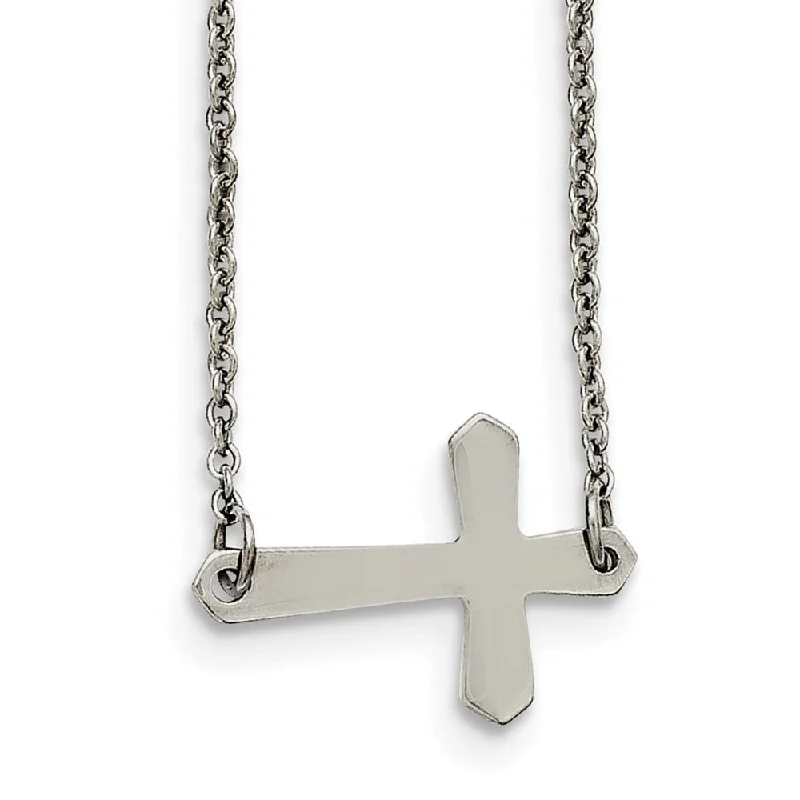 wedding pendant necklaces for women -Sideways Passion Cross Necklace in Stainless Steel, 17 Inch