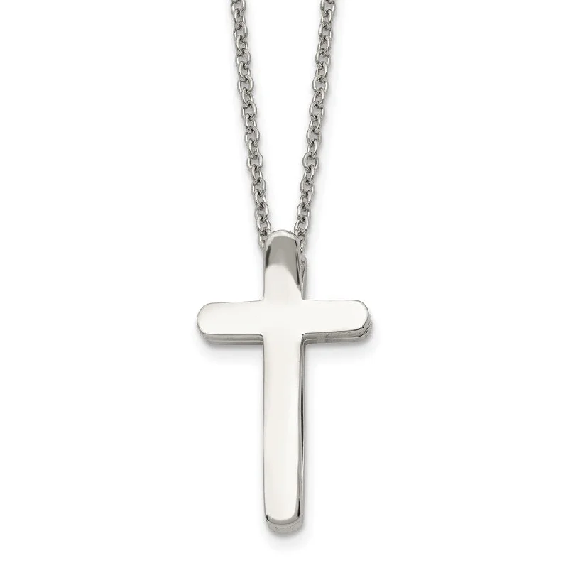 romantic necklaces for women -Stainless Steel 3D Ichthus & Cross Necklace, 16 Inch