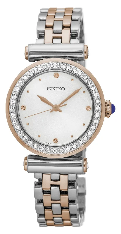 Seiko Women's Crystal Set Rose Gold Silver Watch