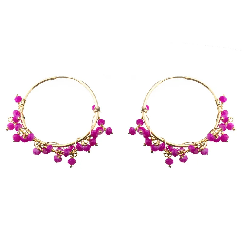 unique gold earrings for women -Hot Pink Beaded Endless Hoop Earrings