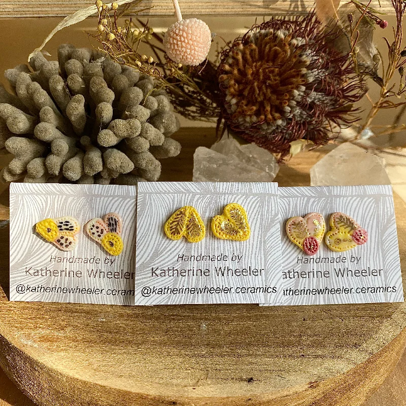 personalized earrings for women -Hand Painted Yellow ‘Wings’ Studs ~ Pick a Pair