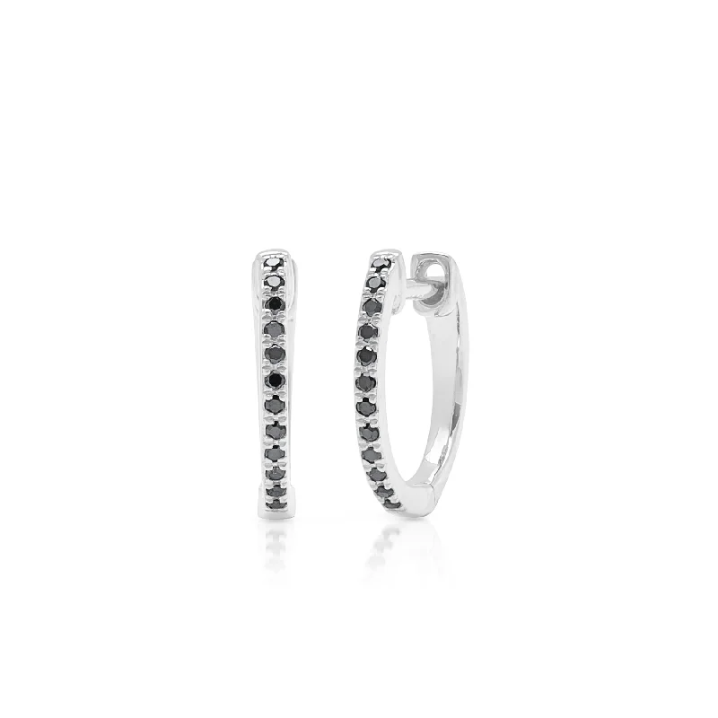 vintage earrings for women -14KT White Gold Black Diamond Zoe Huggie Earrings