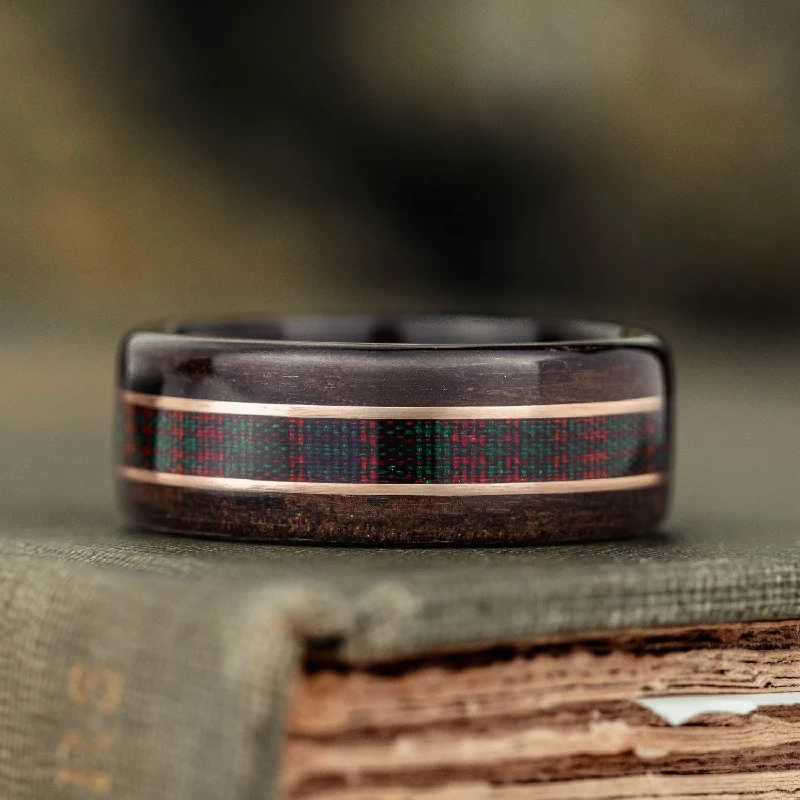 affordable gold engagement rings for women -The MacDonald Tartan | Men's Rosewood Wedding Band with Tartan & Dual Metal Inlays