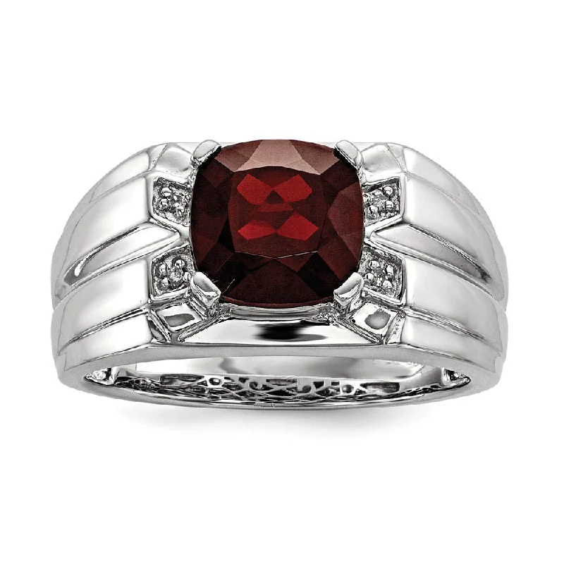 bold necklaces for women -Cushion Cut Garnet & Diamond Tapered Ring in Sterling Silver