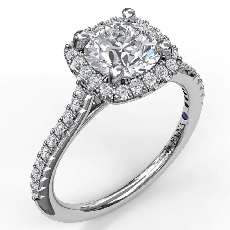 diamond halo engagement rings for women -Delicate Cushion Halo Engagement Semi-Mount Ring With Pave Shank