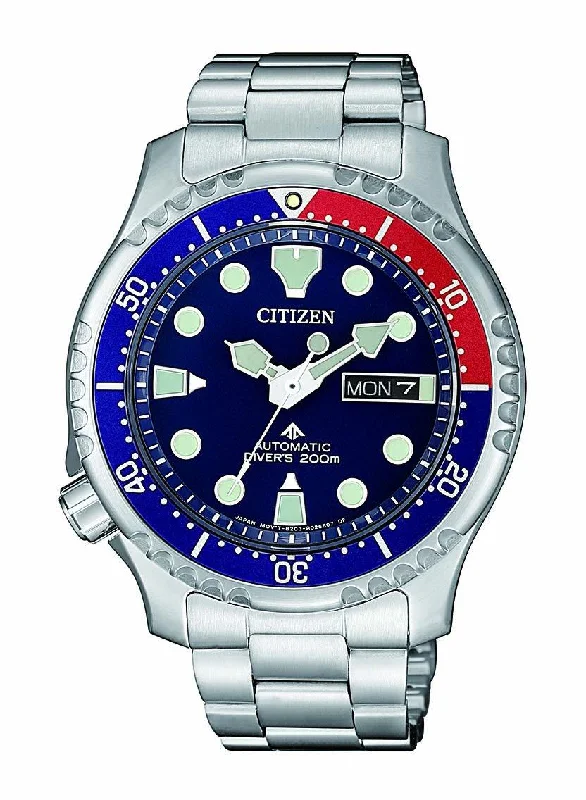 CITIZEN PROMASTER AUTOMATIC DIVERS 200M BLUE FACE SILVER BAND