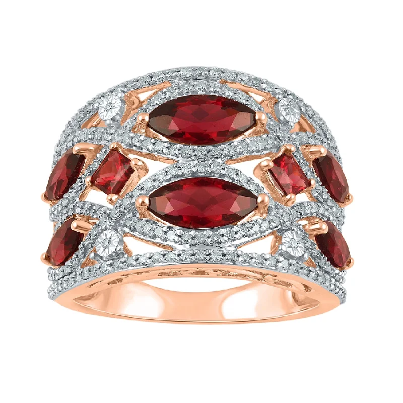 necklace gifts for women -9ct Rose Gold 0.52ct Multi Rhodolite Brilliant Claw Edge Ring