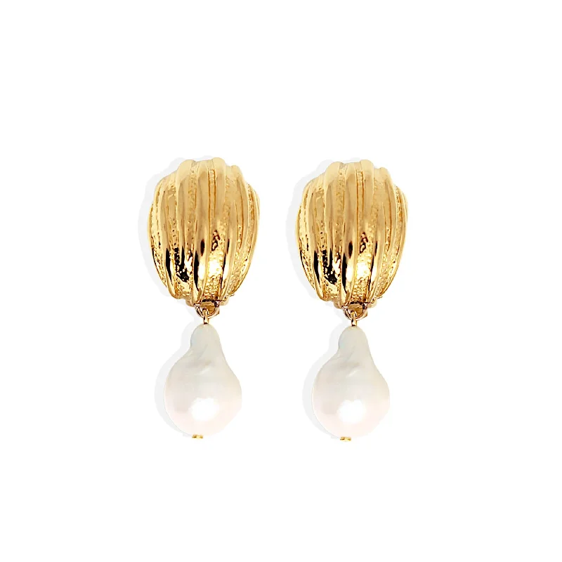 trendy stud earrings for women -ATHENA PEARL Earrings - Gold