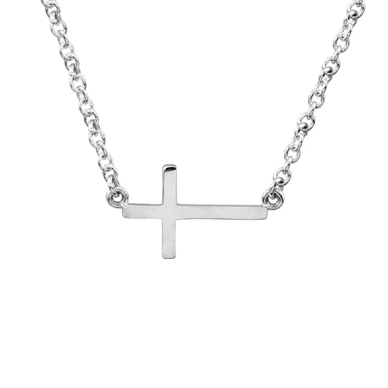 timeless necklaces for women -17mm Polished Sideways Cross Adjustable 14k White Gold Necklace