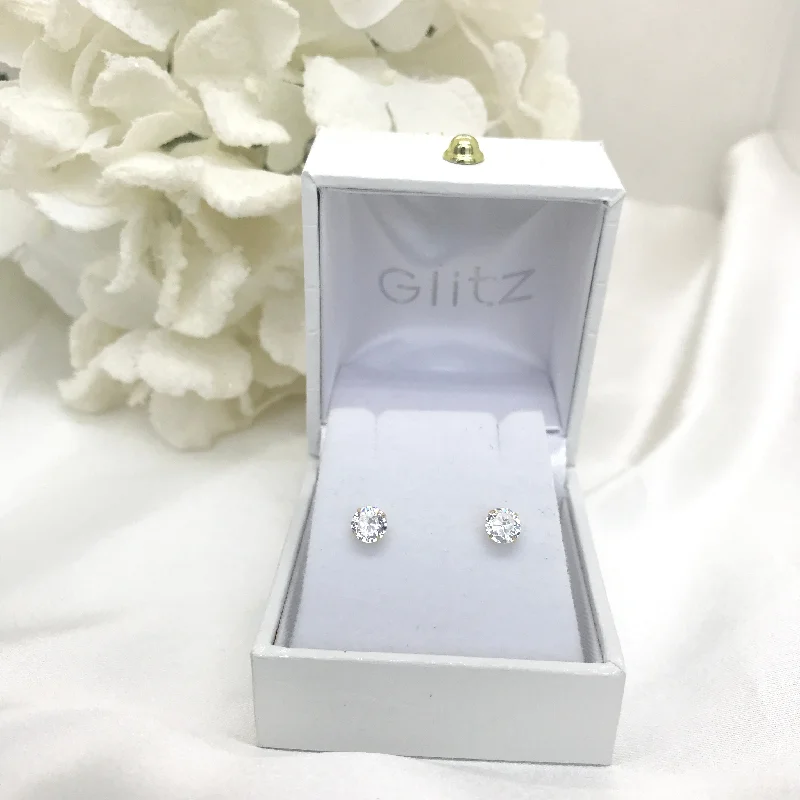 statement earrings for women -14k Yellow Gold CZ Comfort Back Earrings