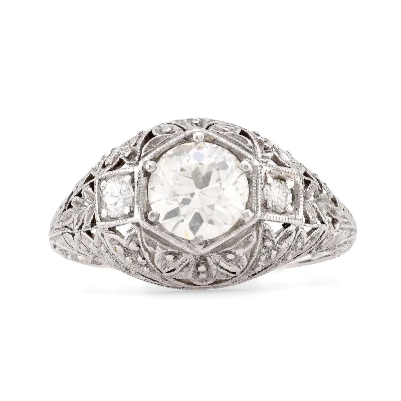 stylish moissanite engagement rings -Art Deco Diamond Platinum Engagement Filigree Ring