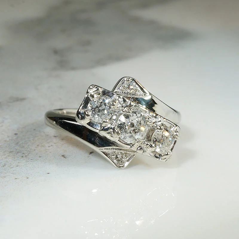 radiant-cut engagement rings for women -Dynamic Retro Diamond & White Gold Ring