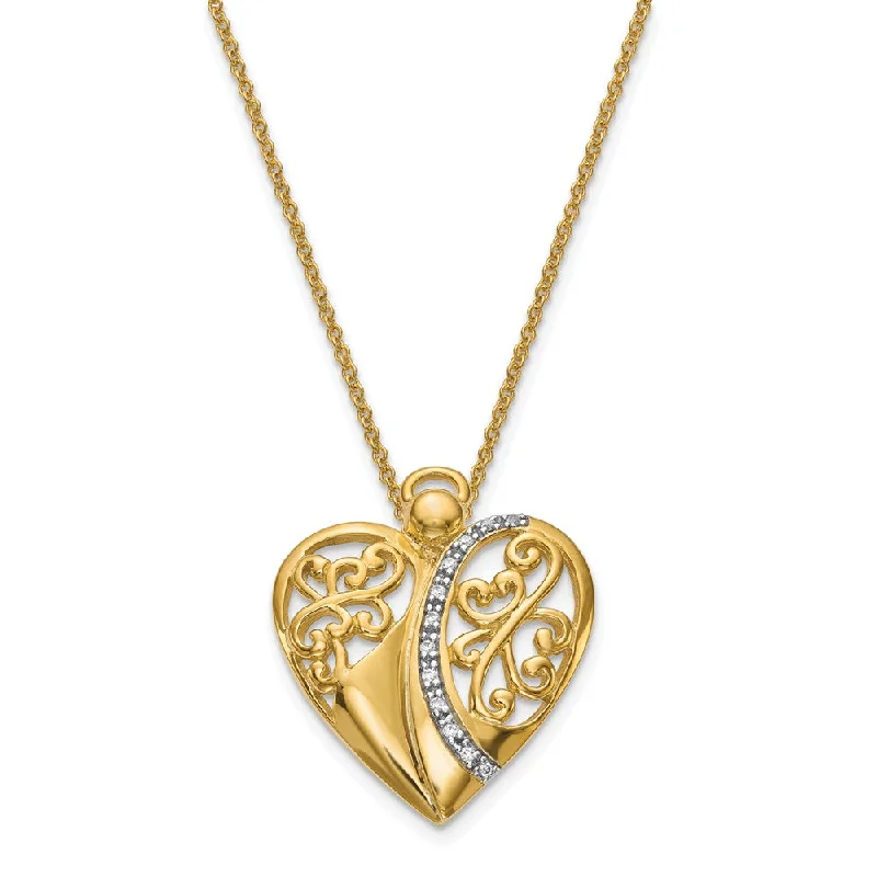 bridal pendant necklaces for women -Gold Tone Plated Sterling Silver & CZ Angel of Love Necklace, 18 Inch