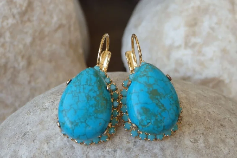 diamond stud earrings for women -Turquoise earrings