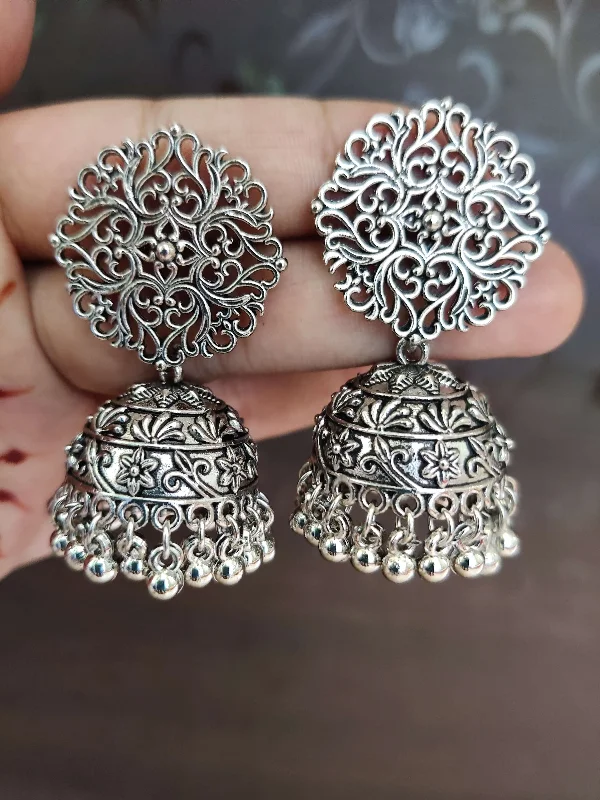 cute stud earrings for women -Oxidised jumka