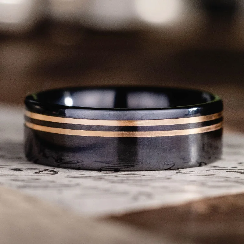 classic wedding engagement rings -The Titan Noir | Men's Black Titanium Wedding Band with Dual Offset Metal Inlays