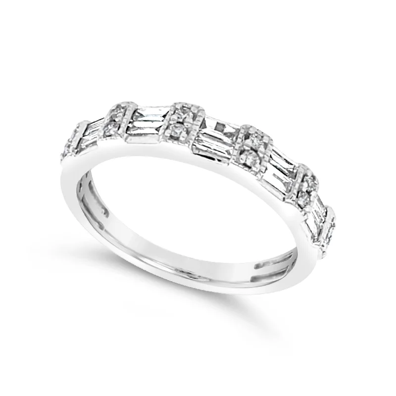 matching engagement rings for couples -Alternating Baguette and Round Diamond Band