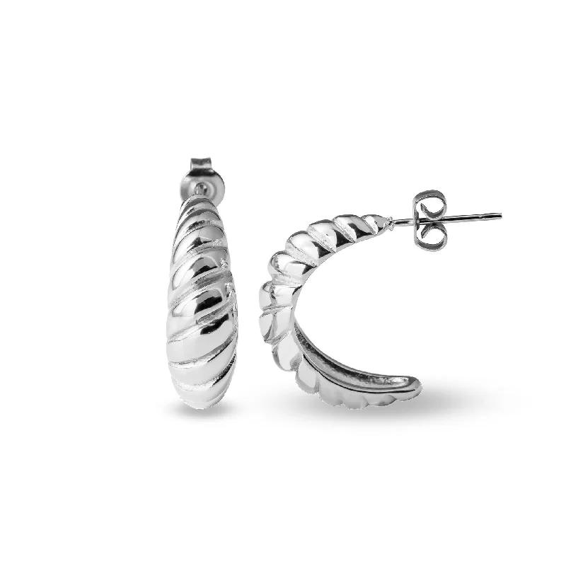 vintage earrings for women -Croissant earring silver