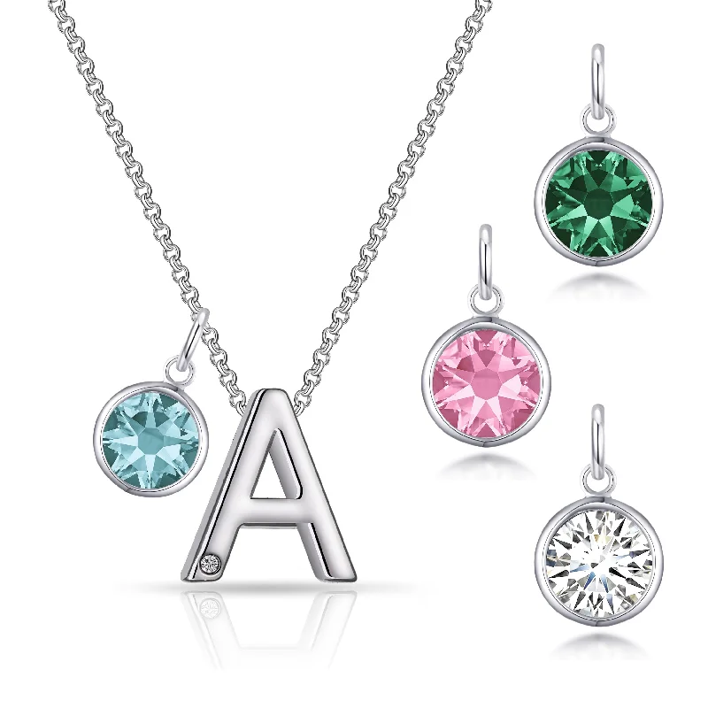 personalized gemstone necklaces for women -Initial A Necklace with Birthstone Charm Created with Zircondia® Crystals