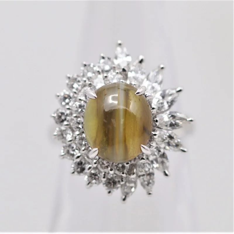 timeless engagement rings for women -Cats Eye Chrysoberyl Diamond Platinum Ring