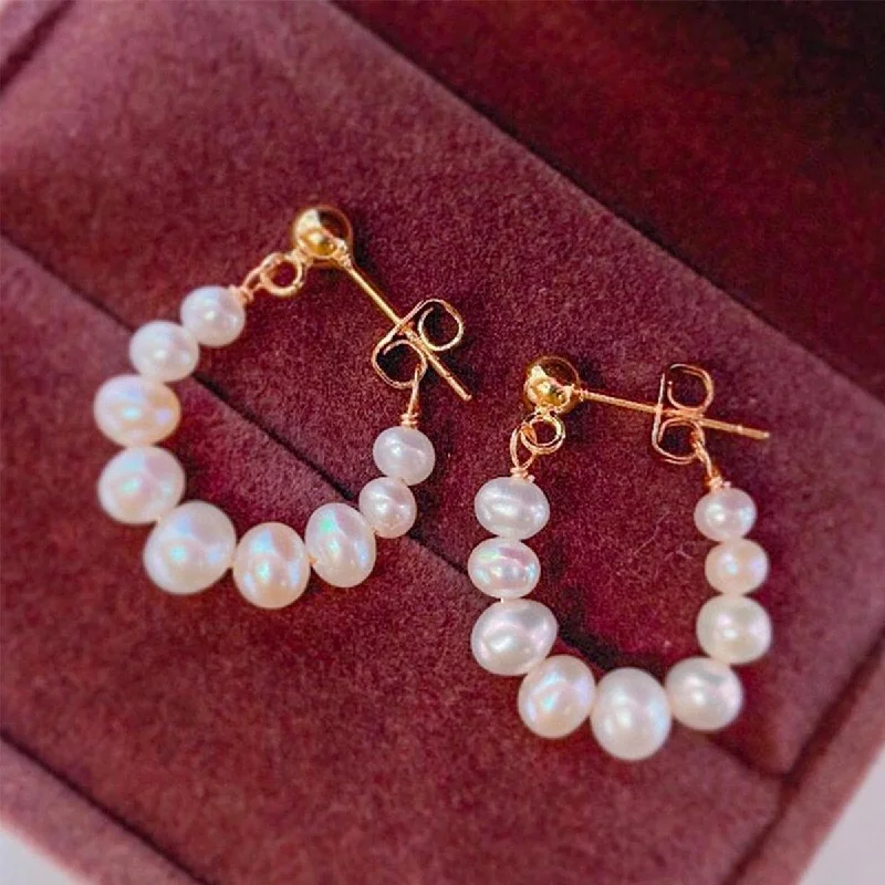 floral earrings for women -**NEW** Freshwater Pearl Hoop Earrings w/14k Gold Filled Post