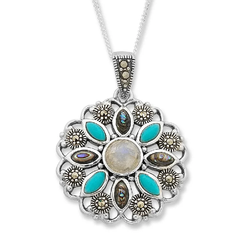 long necklaces for women -Sterling Silver Gemstone Necklace with Swarovski Marcasite