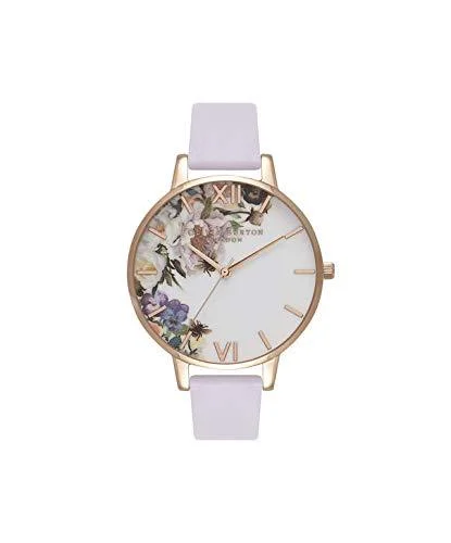 Olivia Burton Women's Watch Enchanted Garden Collection - Rose Gold Case - Violet Strap - Rose Gold