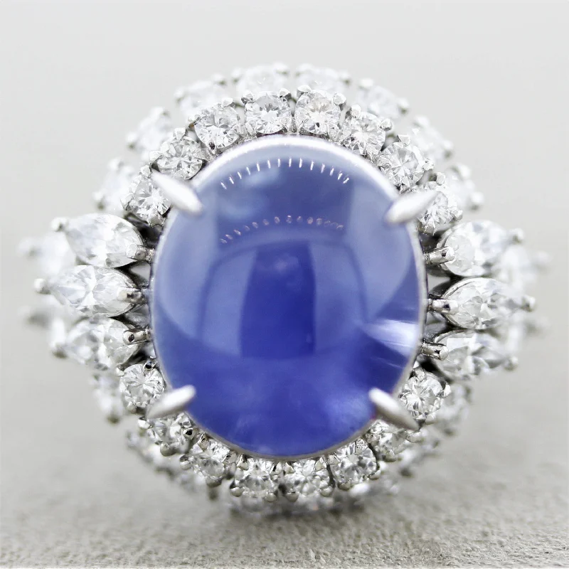 unique wedding engagement rings for women -Fantastic Star Sapphire Diamond Platinum Ring