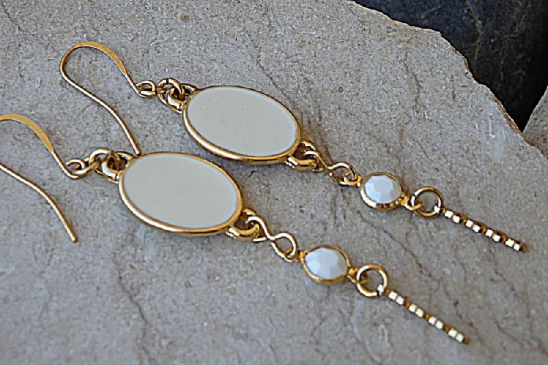 wedding day earrings for women -White Enamel Drop Earrings