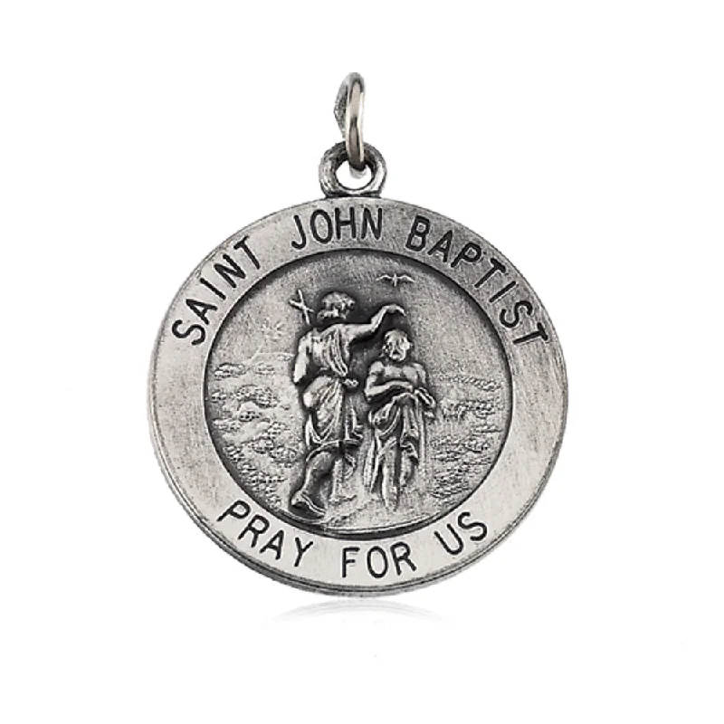 sparkling necklaces for women -Sterling Silver 18mm St. John The Baptist Medal Necklace, 18 Inch