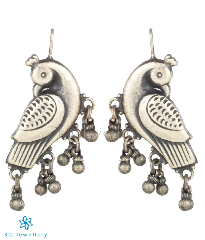 gold hoop earrings for women -The Kira Silver Parrot Earrings (Oxidised)