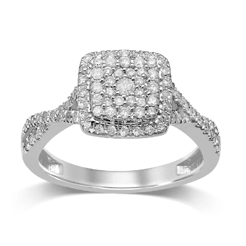 unique necklaces for women -9ct White Gold 0.50ct Brilliant Claw Square Set Diamond Ring