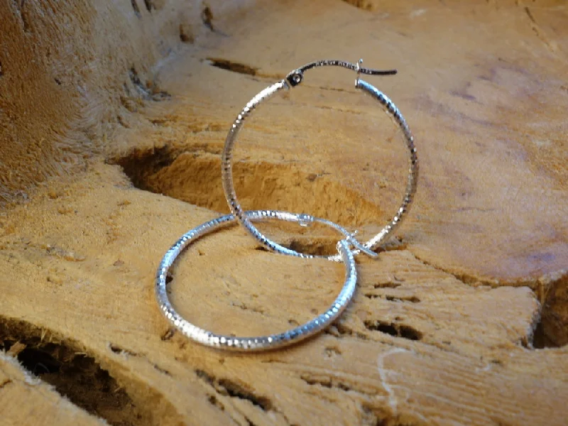 luxury earrings for brides -30cm Diamond Cut Solid Silver  HOOP Earrings