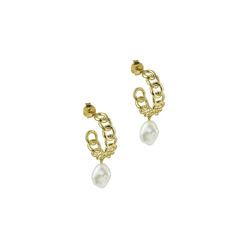 silver earrings for women -THE PEARL CUBAN LINK EARRINGS