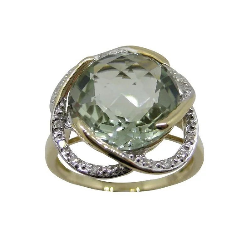 minimalist necklaces for women -9ct Yellow Gold Green Amethyst Ring with Diamonds