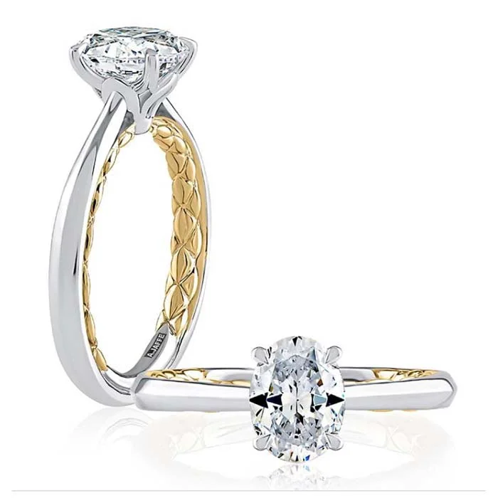 heirloom engagement rings for women -A. Jaffe Oval Solitaire Engagement Semi-Mounting in 14K White and Yellow Gold