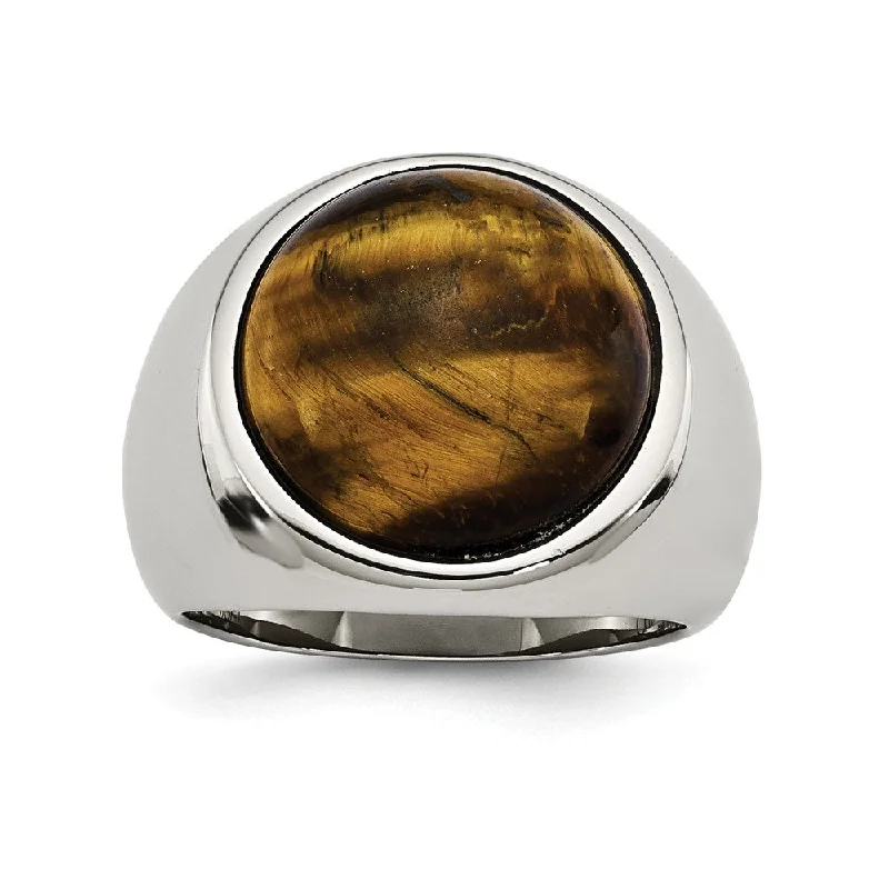 affordable statement necklaces for women -Men's Large 20mm Stainless Steel Tiger's Eye Tapered Ring