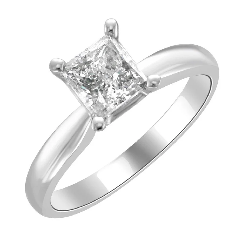 antique engagement rings for women -14 KARAT WHITE GOLD 1.00CT PRINCESS CUT DIAMOND SOLITAIRE RING