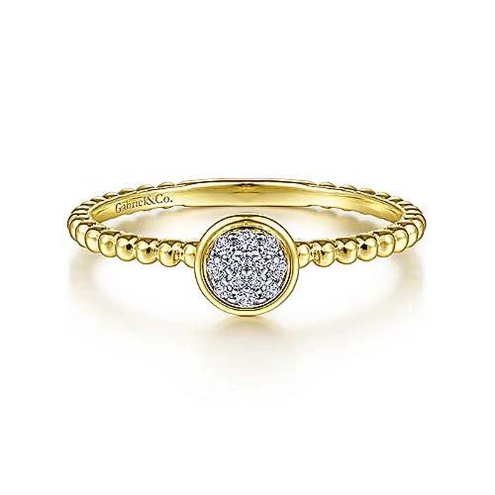 unique wedding engagement rings for women -Gabriel & Co. Bezel Set Diamond Cluster Ring with Bujukan Beaded Shank in 14K Yellow Gold