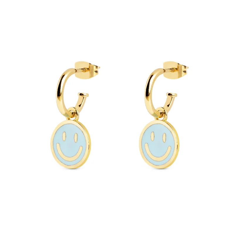 unique earrings for women -Smiley Sky Enamel Gold Hoop Earrings