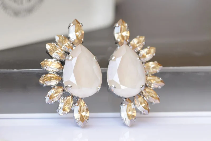 radiant earrings for women -CREAM TEARDROP EARRINGS