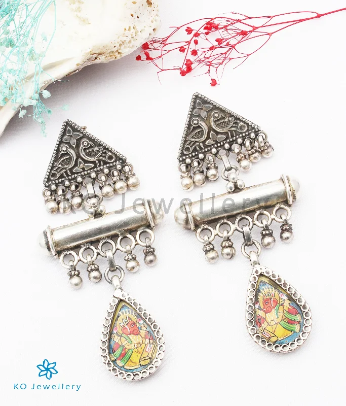 colorful gemstone earrings for women -The Haridra Silver Hand painted Ganesha Earrings