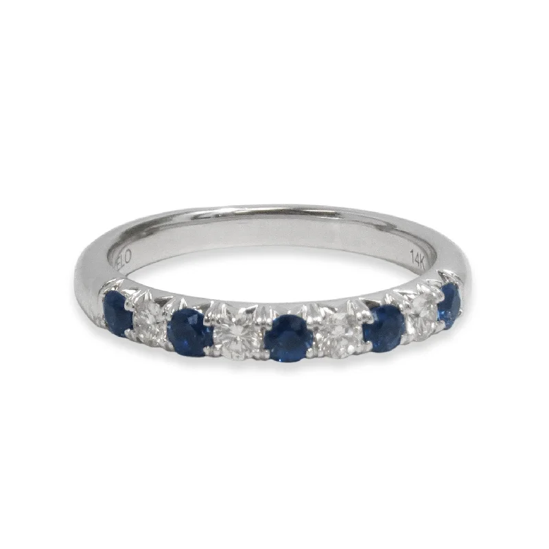 modern engagement rings for women -Sapphire and Diamond Wedding Band