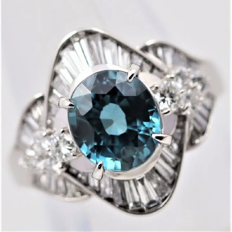 moissanite engagement rings for women -Blue Zircon Diamond Platinum Ring